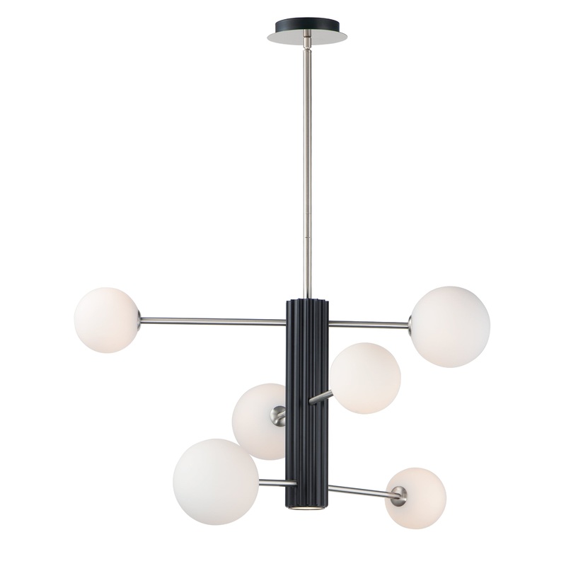 Cog 7-Light LED Chandelier in Black & Satin Nickel