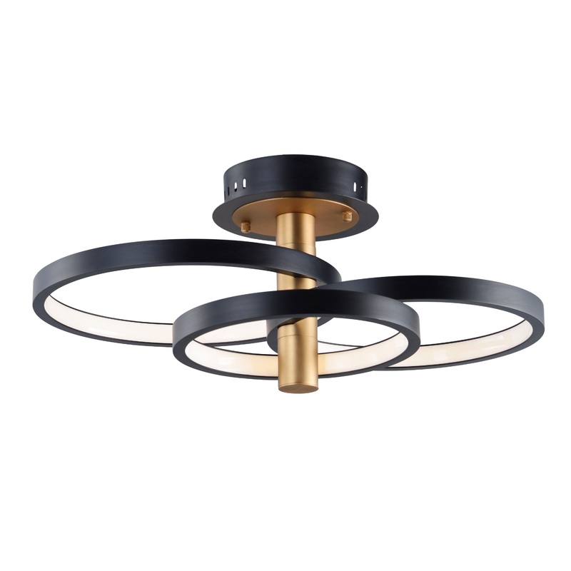 Hoopla 3-Light LED Semi Flush Mount in Black & Gold