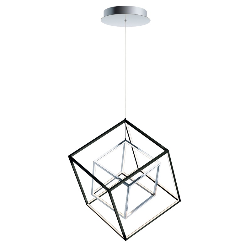 4 Square 2-Light LED Pendant in Black & Polished Chrome