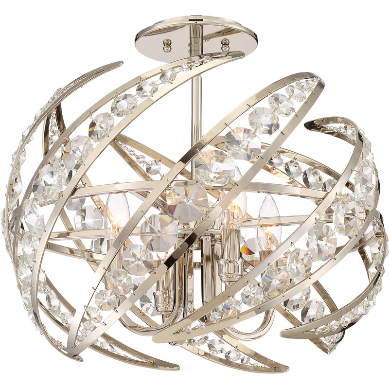 Crescent 4-Light Semi-Flush Mount in Polished Nickel