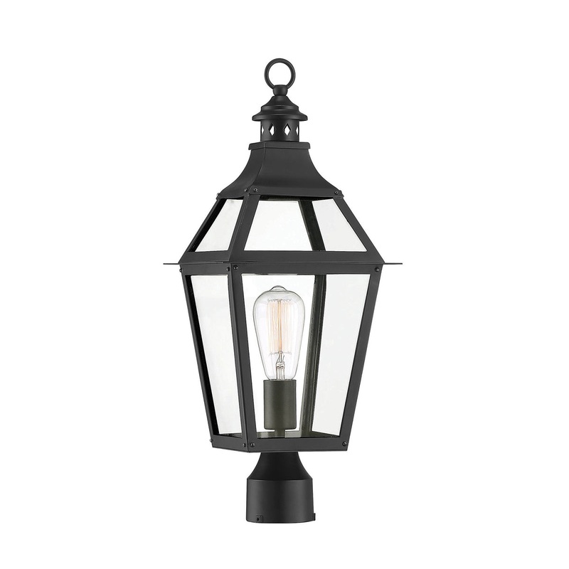 Jackson 1-Light Outdoor Post Lantern in Black with Gold Highlighted