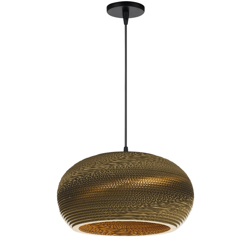 60W Landen Kraft Paper/Cardboard Single Light Pendant In Satin Black