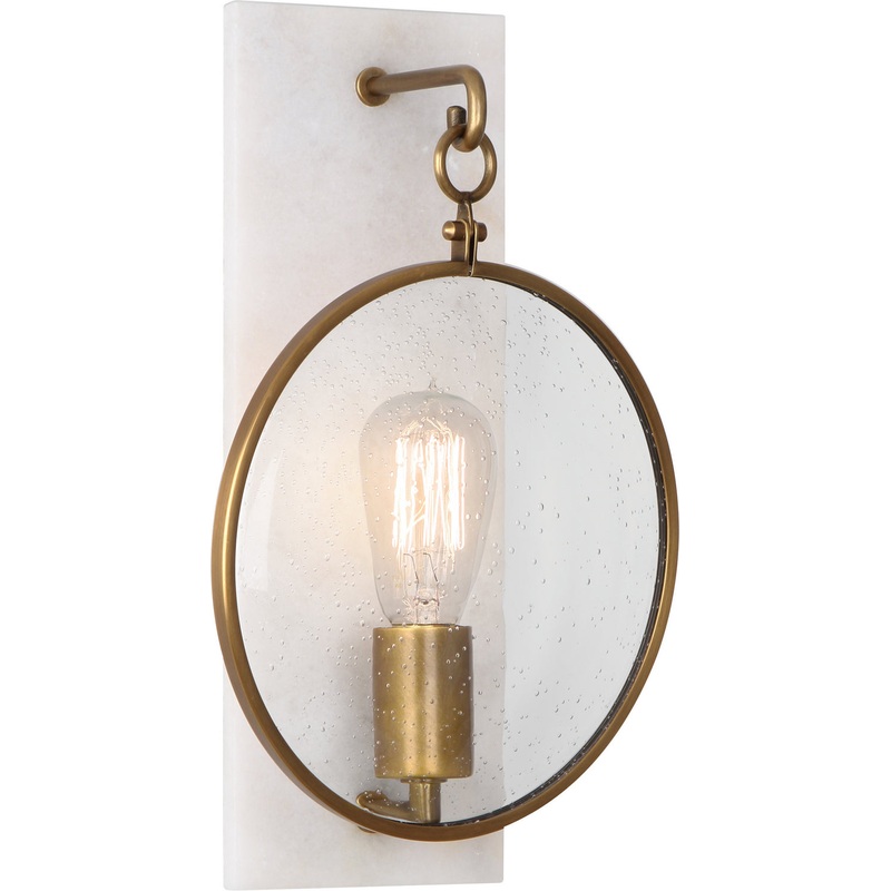 Fineas Wall Sconce in Aged Brass Finish with Clear Seeded Glass Lens