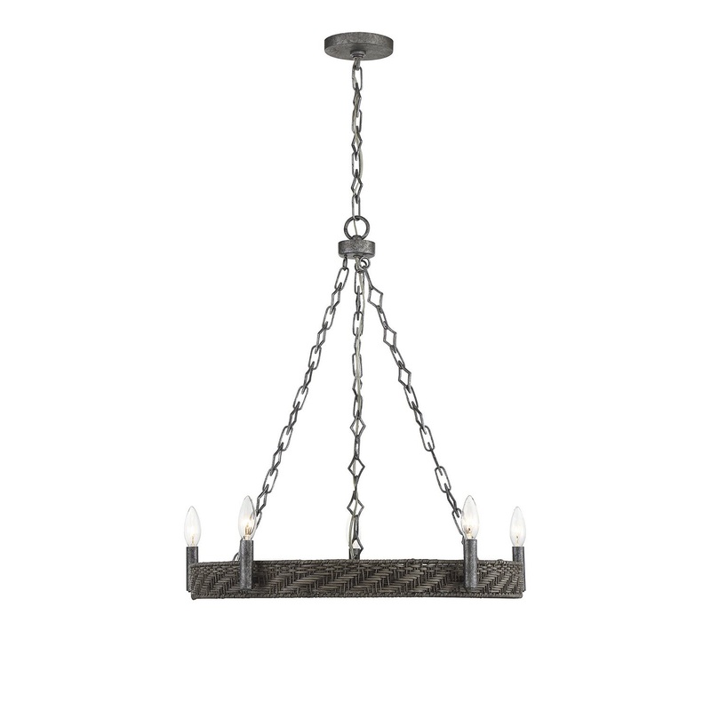Tripoli 5-Light Chandelier in Mottled Zinc with Gray Rattan